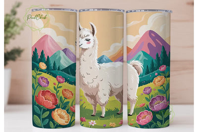 Pastel Llama & Flowers 20oz Tumbler Wrap Sublimation PixelChick 