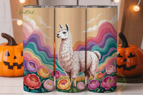 Pastel Llama & Flowers 20oz Tumbler Wrap Sublimation PixelChick 