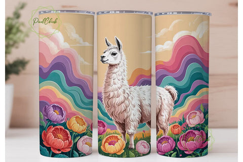 Pastel Llama & Flowers 20oz Tumbler Wrap Sublimation PixelChick 