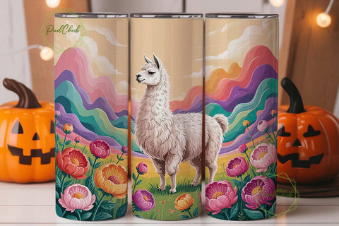 Pastel Llama & Flowers 20oz Tumbler Wrap Sublimation PixelChick 