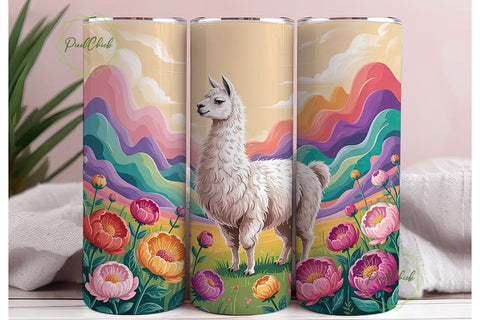 Pastel Llama & Flowers 20oz Tumbler Wrap Sublimation PixelChick 