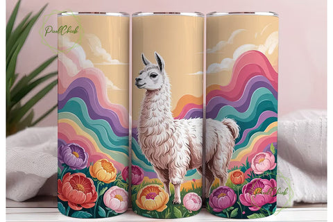 Pastel Llama & Flowers 20oz Tumbler Wrap Sublimation PixelChick 