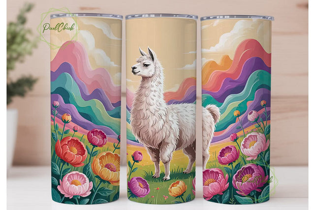 Pastel Llama & Flowers 20oz Tumbler Wrap Sublimation PixelChick 