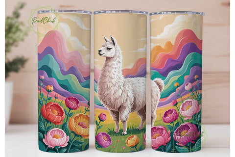 Pastel Llama & Flowers 20oz Tumbler Wrap Sublimation PixelChick 