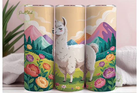 Pastel Llama & Flowers 20oz Tumbler Wrap Sublimation PixelChick 