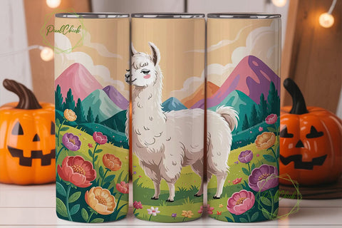 Pastel Llama & Flowers 20oz Tumbler Wrap Sublimation PixelChick 