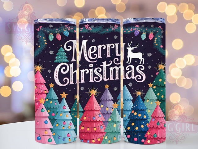 Pastel Merry Christmas Tree Tumbler, Merry Christmas Tree Sublimation, Soft Holiday Drinkware Design, 20oz Skinny Tumbler Wrap, Cute Pastel Xmas Wrap, Modern Christmas Tree Sublimation, Festive Pastel Holid Sublimation SvggirlplusArt 