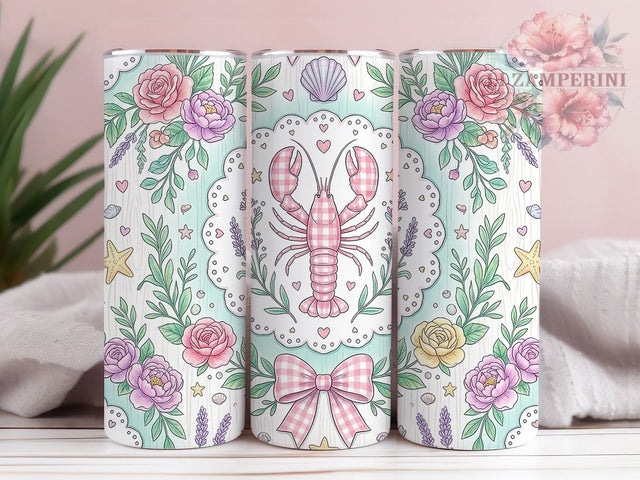 Pastel Nautical Lobster 20oz Tumbler, Pastel Lobster Motif, Nautical Art Design, Ocean Theme, Coastal Accent, Whimsical Charm, Sublimation Wrap, 20oz Tumbler Sublimation Li Zamperini 