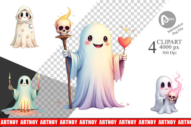 Pastel Necromancer Ghost Clipart Sublimation artnoy 