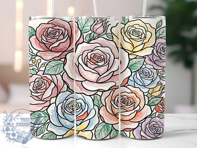Pastel Oversized Rose Floral 20oz Tumbler, Pastel Rose Motif, Oversized Floral Design, Elegant Theme, Whimsical Accent, Romantic Charm, Sublimation Wrap, 20oz Tumbler Sublimation ToriDesigns 