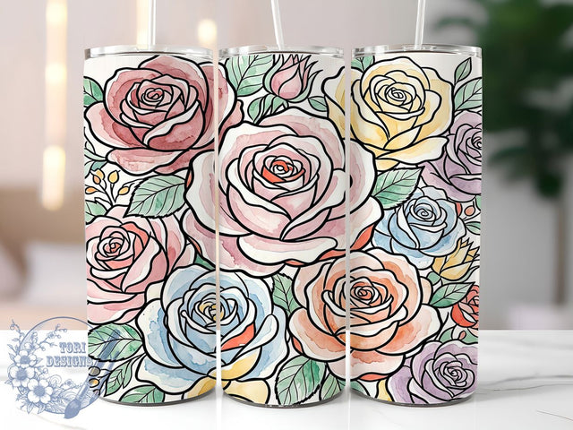Pastel Oversized Rose Floral 20oz Tumbler, Pastel Rose Motif, Oversized Floral Design, Elegant Theme, Whimsical Accent, Romantic Charm, Sublimation Wrap, 20oz Tumbler Sublimation ToriDesigns 