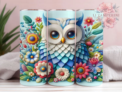 Pastel Owl 3D 20oz Watercolor Tumbler, 3D Owl Tumbler Wrap, Floral Owl Sublimation, Cute Owl 20oz Wrap, Watercolor Owl Tumbler, Seamless Owl Design, Whimsical Owl Tumbler Sublimation Li Zamperini 