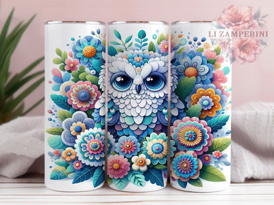 Pastel Owl 3D 20oz Watercolor Tumbler, 3D Owl Tumbler Wrap, Floral Owl Sublimation, Cute Owl 20oz Wrap, Watercolor Owl Tumbler, Seamless Owl Design, Whimsical Owl Tumbler Sublimation Li Zamperini 