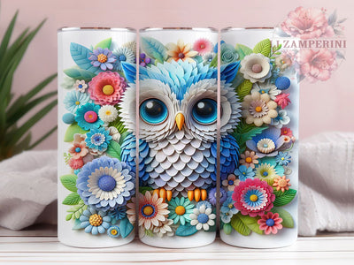 Pastel Owl 3D 20oz Watercolor Tumbler, 3D Owl Tumbler Wrap, Floral Owl Sublimation, Cute Owl 20oz Wrap, Watercolor Owl Tumbler, Seamless Owl Design, Whimsical Owl Tumbler Sublimation Li Zamperini 