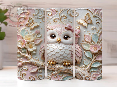 Pastel Owl Relief 20oz Tumbler, Owl Motif, Relief Accent, Pastel Theme, Artistic Design, Whimsical Flair, Sublimation Wrap, 20oz Tumbler Sublimation Lara' s Designs 
