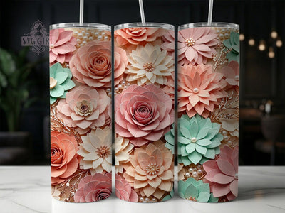 Pastel Paper Flowers 20oz Tumbler, Pastel paper flowers, Floral tumbler wrap, 20oz skinny tumbler, Pastel floral print, Sublimation tumbler wrap, Paper flower design Sublimation SvggirlplusArt 