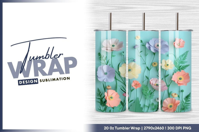 Pastel Paper Flowers On Light Blue Background Sublimation Regulrcrative 