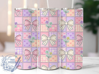Pastel Patchwork Bow 20oz Tumbler, Pastel Patchwork, Patchwork Bow, Pastel Bow, Bow Tumbler, 20oz Tumbler, Patchwork Tumbler, Tumbler Wrap Sublimation ToriDesigns 