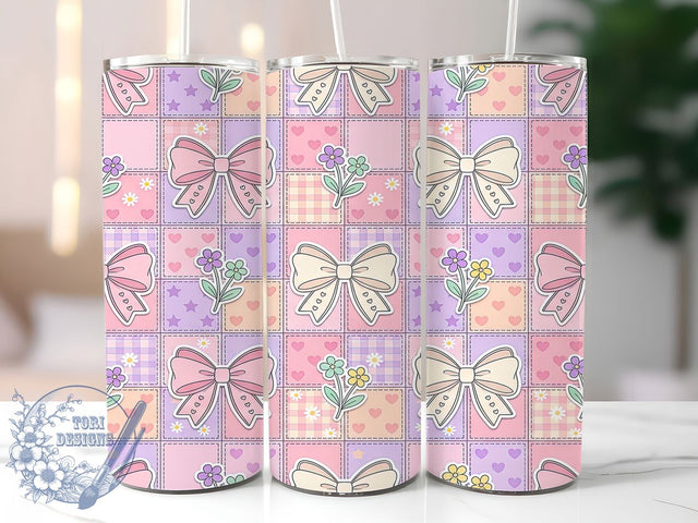 Pastel Patchwork Bow 20oz Tumbler, Pastel Patchwork, Patchwork Bow, Pastel Bow, Bow Tumbler, 20oz Tumbler, Patchwork Tumbler, Tumbler Wrap Sublimation ToriDesigns 