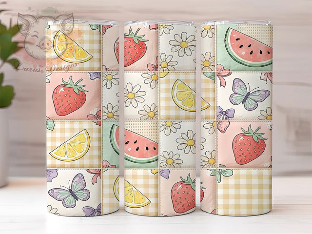 Pastel Patchwork Quilt 20oz Tumbler, Pastel Theme, Patchwork Quilt, Cozy Style, Vintage Motif, Rustic Design, Skinny Tumbler, Sublimation PNG Sublimation Lara' s Designs 