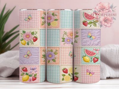 Pastel Patchwork Quilt 20oz Tumbler, Patchwork Quilt, Pastel Design, Cozy Theme, Sublimation Wrap, 20oz Tumbler, Whimsical Aesthetic, Cottagecore Charm Sublimation Li Zamperini 