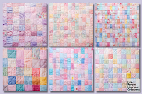 Pastel Patchwork Quilt Fabric Texture Digital Pattern Fine Purple Elephant Creations 