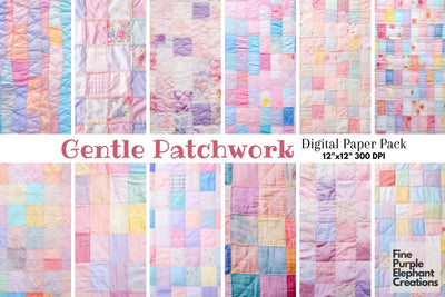 Pastel Patchwork Quilt Fabric Texture Digital Pattern Fine Purple Elephant Creations 