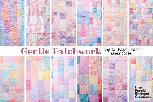Pastel Patchwork Quilt Fabric Texture Digital Pattern Fine Purple Elephant Creations 