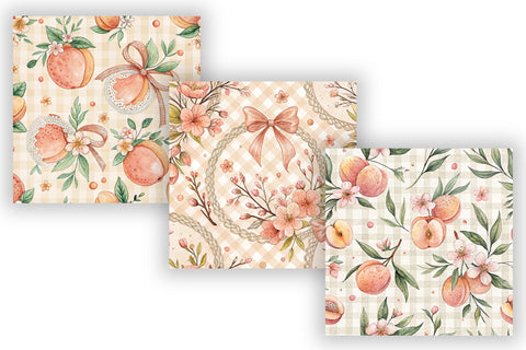 Pastel Peach Gingham Digital Paper, Seamless Watercolor Fruit Pattern Pack, Printable Scrapbook Paper, Wedding Summer Design Bundle Digital Pattern FloridPrintables 