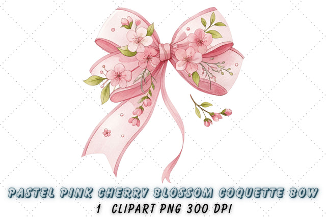 Pastel Pink Cherry Blossom Coquette Bow Clipart Sublimation FloridPrintables 