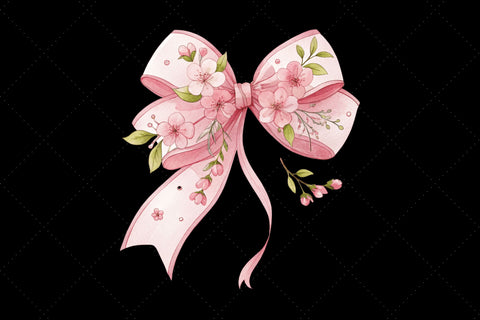 Pastel Pink Cherry Blossom Coquette Bow Clipart Sublimation FloridPrintables 
