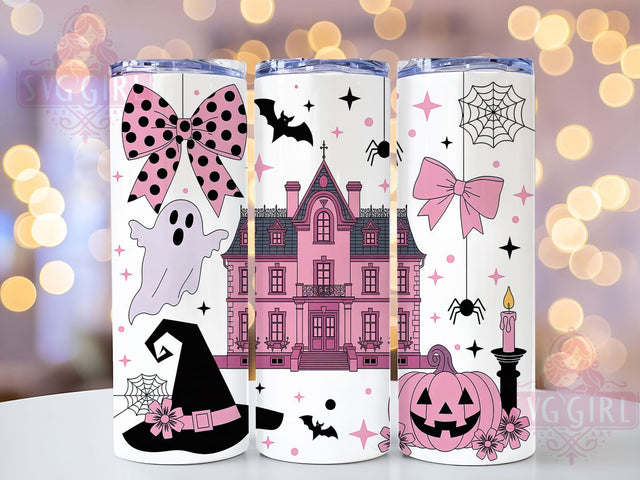 Pastel Pink Cute Halloween Tumbler, Pink Haunted House PNG, Witch Hat Sublimation Design, Cute Ghost Cup Wrap, 20oz Halloween Bats Wrap, Girly Spooky Season Tumbler, Soft Gothic Drinkware Sublimation SvggirlplusArt 