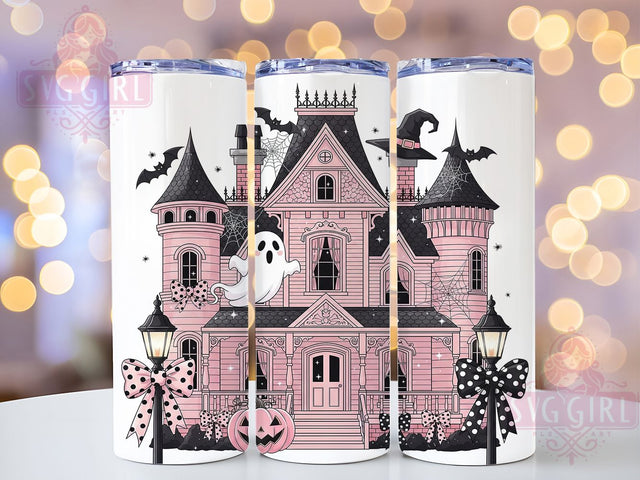 Pastel Pink Cute Halloween Tumbler, Pink Haunted House PNG, Witch Hat Sublimation Design, Cute Ghost Cup Wrap, 20oz Halloween Bats Wrap, Girly Spooky Season Tumbler, Soft Gothic Drinkware Sublimation SvggirlplusArt 