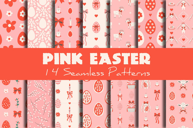 Pastel Pink Easter Seamless Patterns & Digital Papers Set Digital Pattern Rin Green 