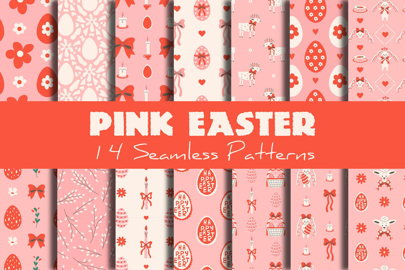 Pastel Pink Easter Seamless Patterns & Digital Papers Set Digital Pattern Rin Green 