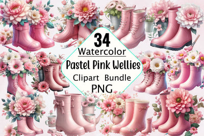 Pastel Pink Wellies Sublimation Clipart Bundle Sublimation SVGArt 