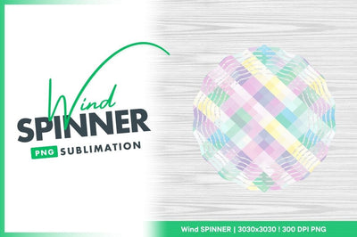 Pastel Plaid Wind Spinner Round Png Design on White Wood Grain Background Sublimation Regulrcrative 