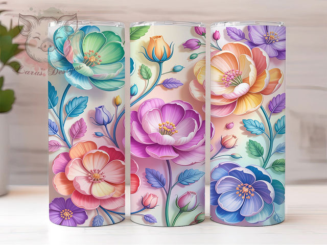 Pastel Pressed Floral Tumbler, Pastel Floral, Floral Tumbler, Flower Wrap, Pastel Tumbler Design, Botanical Sublimation, Aesthetic Floral Sublimation Lara' s Designs 