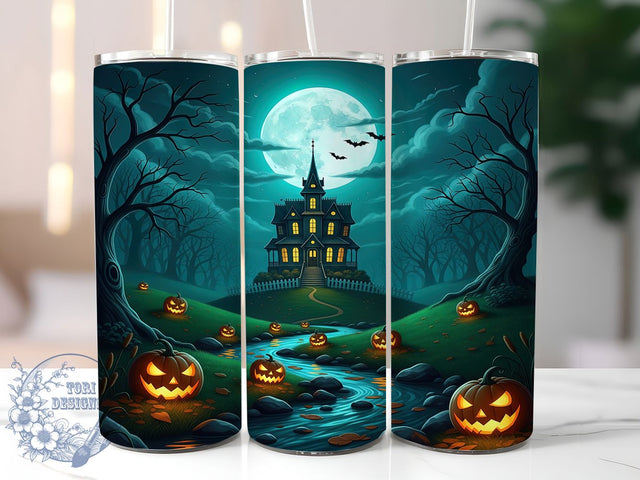 Pastel Pumpkin Cute Halloween Tumbler Wrap, Cute Pumpkin Wrap, Haunted House Design, 20Oz Sublimation Cup, Soft Spooky Drinkware, Light Fall Colors Tumbler, Whimsical Halloween Wrap Sublimation ToriDesigns 