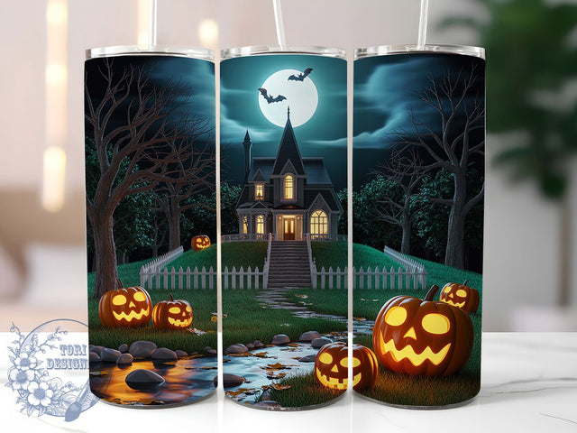 Pastel Pumpkin Cute Halloween Tumbler Wrap, Cute Pumpkin Wrap, Haunted House Design, 20Oz Sublimation Cup, Soft Spooky Drinkware, Light Fall Colors Tumbler, Whimsical Halloween Wrap Sublimation ToriDesigns 
