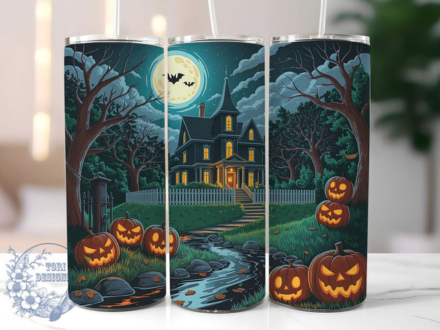Pastel Pumpkin Cute Halloween Tumbler Wrap, Cute Pumpkin Wrap, Haunted House Design, 20Oz Sublimation Cup, Soft Spooky Drinkware, Light Fall Colors Tumbler, Whimsical Halloween Wrap Sublimation ToriDesigns 