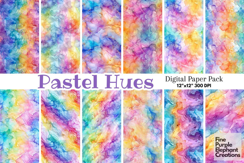 Pastel Rainbow Alcohol Ink Digital Paper - Pride LGBTQ Sublimation Digital Pattern Fine Purple Elephant Creations 