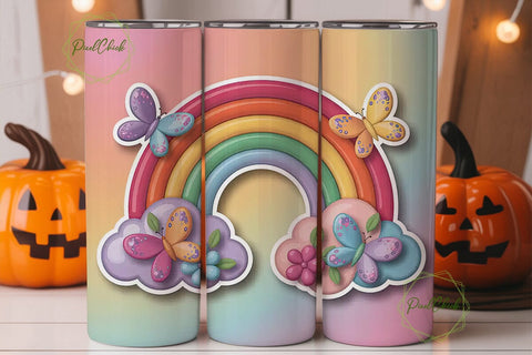 Pastel Rainbow & Butterfly 20oz Tumbler Sublimation PixelChick 
