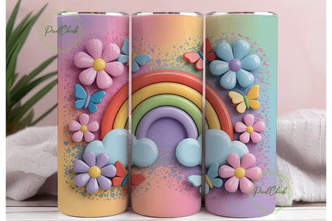 Pastel Rainbow & Butterfly 20oz Tumbler Sublimation PixelChick 