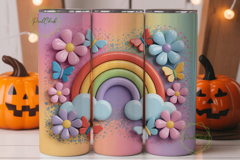 Pastel Rainbow & Butterfly 20oz Tumbler Sublimation PixelChick 