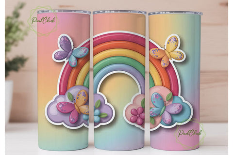 Pastel Rainbow & Butterfly 20oz Tumbler Sublimation PixelChick 