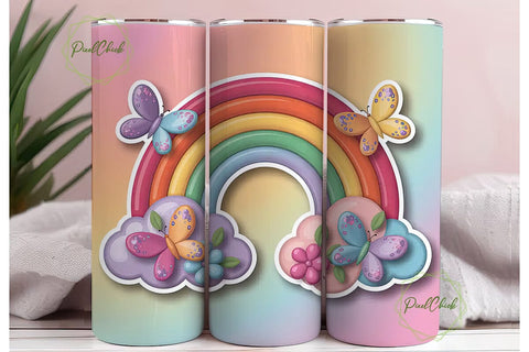 Pastel Rainbow & Butterfly 20oz Tumbler Sublimation PixelChick 