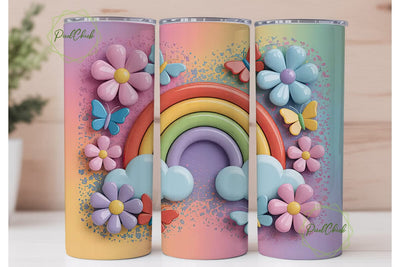 Pastel Rainbow & Butterfly 20oz Tumbler Sublimation PixelChick 