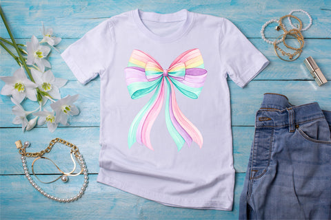Pastel Rainbow Coquette Bow Clipart, pastel rainbow bow, soft coquette bow, elegant bow design, rainbow clipart art, digital bow design, sublimation bow clipart Sublimation FloridPrintables 