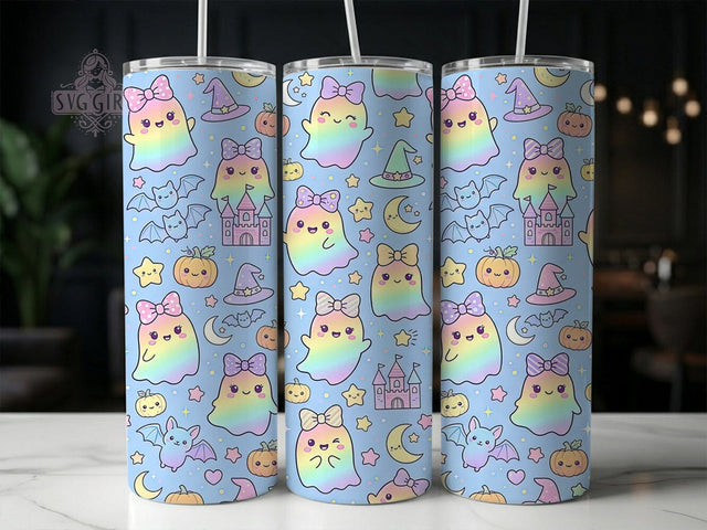 Pastel Rainbow Ghosts 20oz Tumbler, Pastel Rainbow Ghosts, 20oz Tumbler Wrap, Sublimation Design, Cute Ghost PNG, Spooky Halloween Graphic, Pastel Spooky Wrap, Digital Tumbler Craft Sublimation SvggirlplusArt 